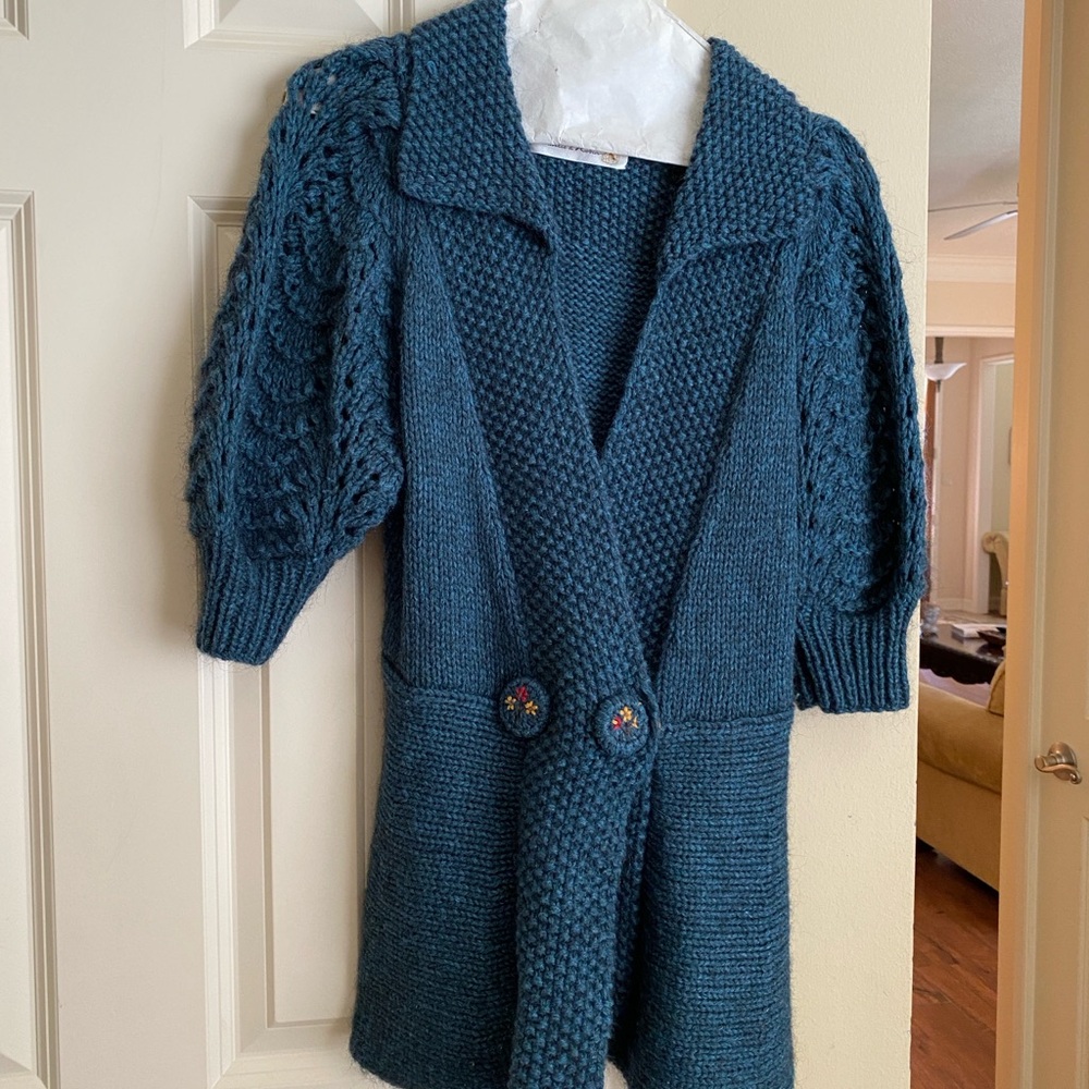 Teal Cardigan with Puff Sleeves
